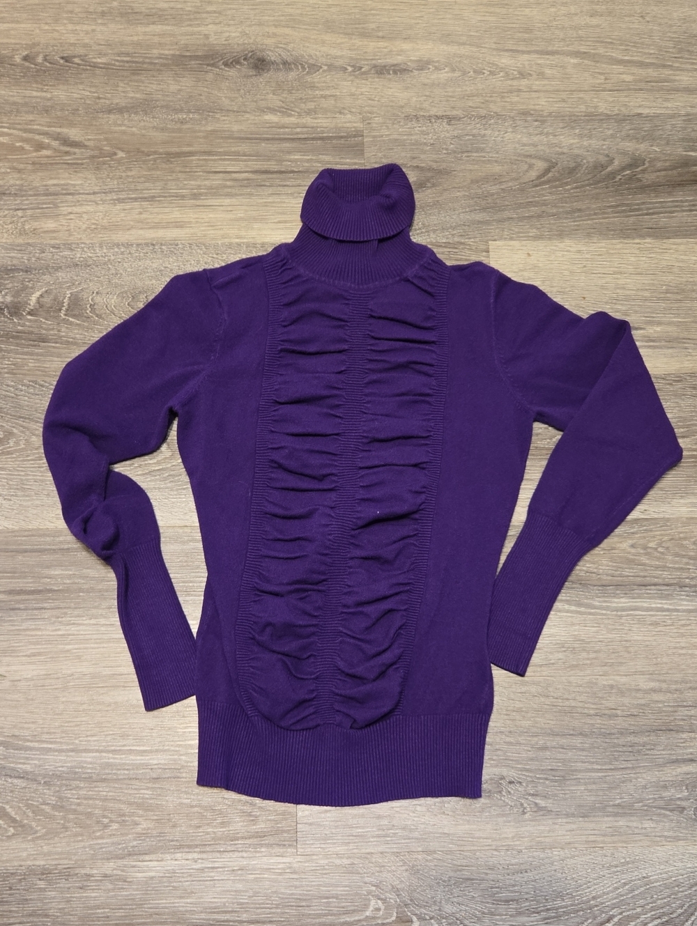 Vintage 90s Cache Purple Ruched Turtleneck Sweater Sz Small